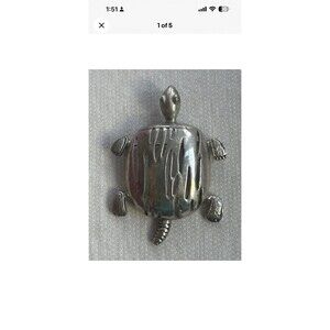 Turtle Brooch Pin Or Statement Necklace Piece Sterling Silver 3D Figural Vintage